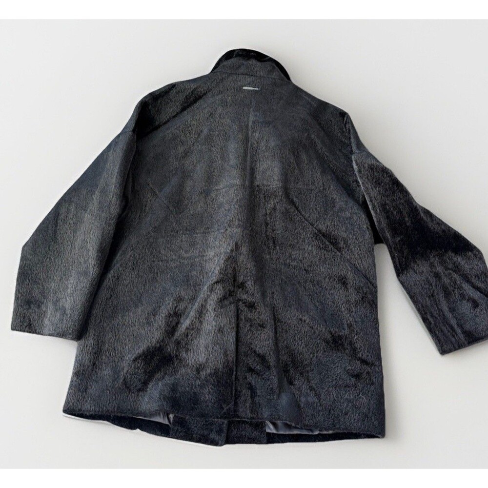 Armani Exchange AX Women’s Black Faux Fur Coat Jacket Size L Oversized Menswear - Picture 2 of 7